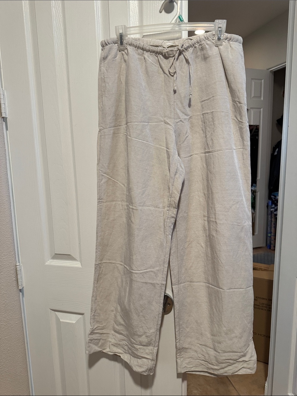 Women’s H&M  Linen-Blend Drawstring Pants — Light Beige